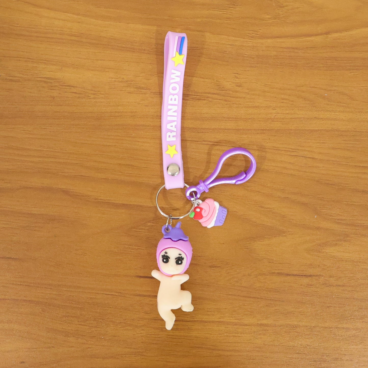 Cute Doll & Cupcake Keychain with Rainbow Strap (1 Pc)