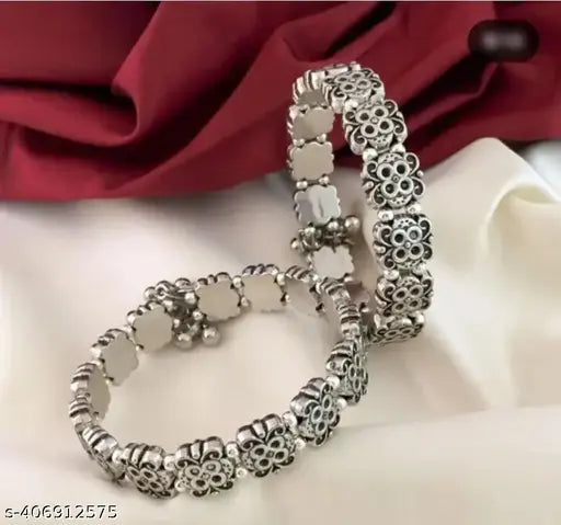 Silver Sterling Silver Kada (Pack of 2)