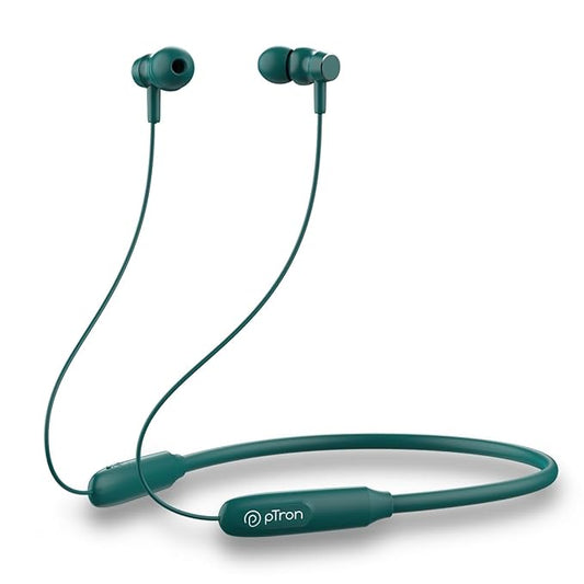 pTron Tangent Flex Bluetooth with Mic, 38Hrs Playtime, 13mm Driver, Dual Device Pairing Wireless Neckband, Type-C Charge, Magnetic Buds & IPX5 Water Resistant  (Forest Green)