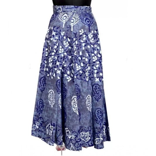 Generic Women's Cotton Printed Wrap Around Maxi Skirt (Blue, Free Size)