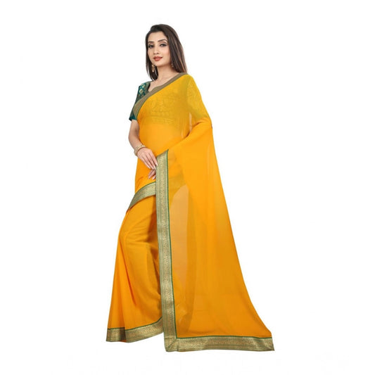 Generic Women's Chiifon Saree Printed Saree With Unstitched Blouse 5.5Mtr (Yellow)