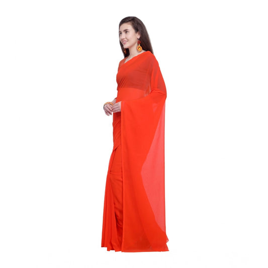 Generic Women's Dyed Solid Saree With Unstitched Blouse 5.5Mtr (Orange)