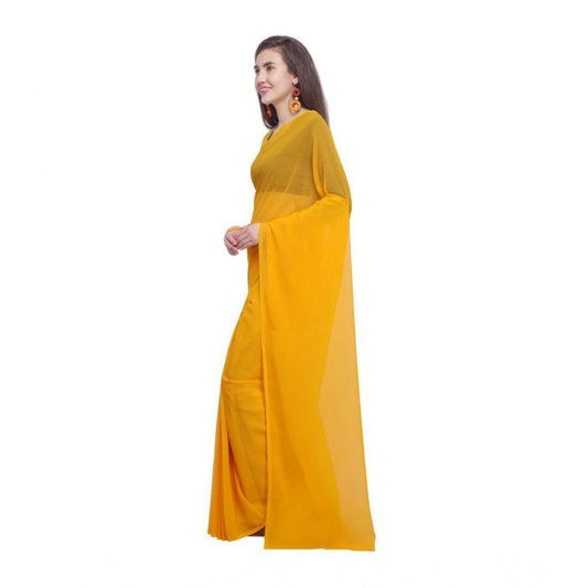 Generic Women's Dyed Solid Saree With Unstitched Blouse 5.5Mtr (Yellow)
