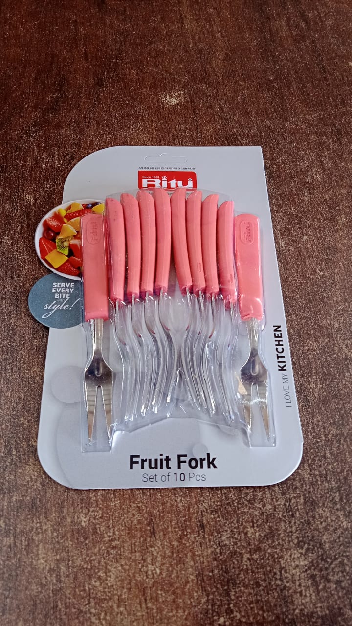 Premium Stainless Steel Fruit Fork Set – 10 Pieces with Soft Non-Slip Handle