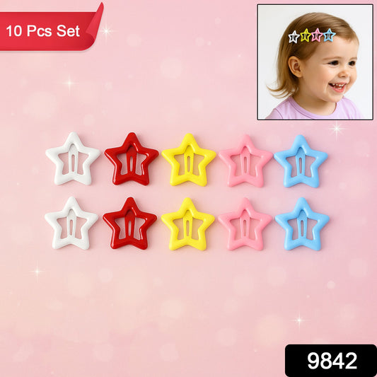 Metal Printed Star Shape Hair Clips (10 Pcs Set)