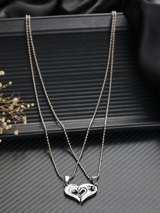 Bold by Priyaasi Detachable Heart Silver-Plated Necklace Set for Couples