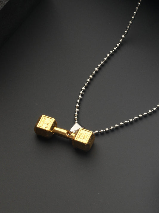 Bold by Priyaasi Dumbbell Gold & Silver-Toned Pendant Chain for Men