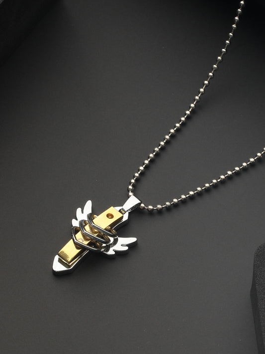 Bold by Priyaasi Angel Wings Cross Gold Silver-Plated Pendant Chain for Men