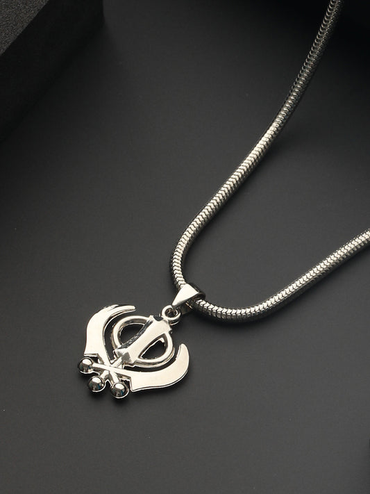 Bold by Priyaasi Khanda Pendant with Silver-Plated Chain for Men