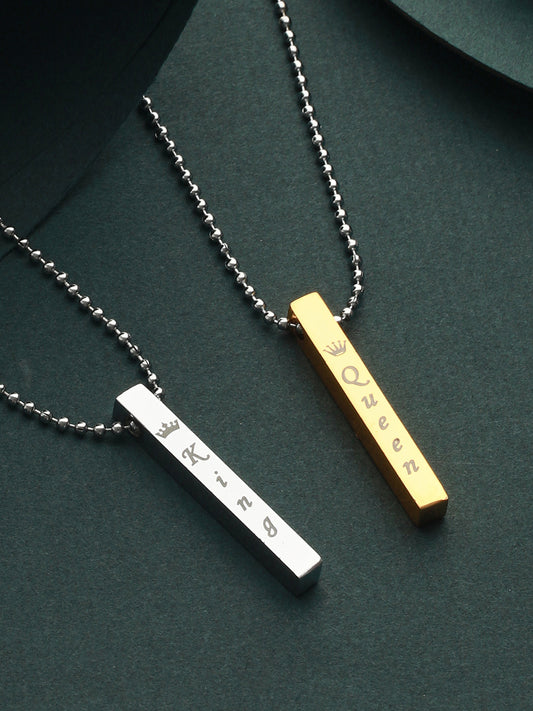 Bold by Priyaasi King Queen Cuboid Pendant with Beaded Chain for Men