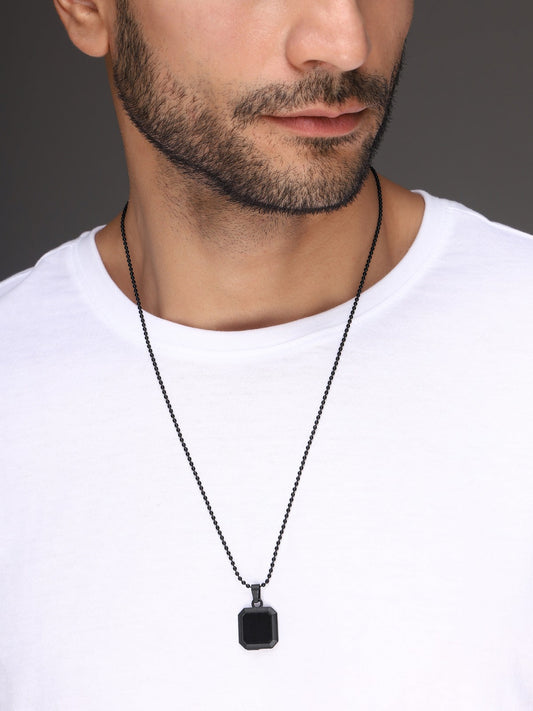 Bold By Priyaasi Black Plated Men's Chain with Square Pendant