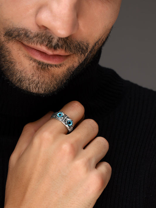 Bold By Priyaasi Owl Eyes Embellished in Silver Plated Ring
