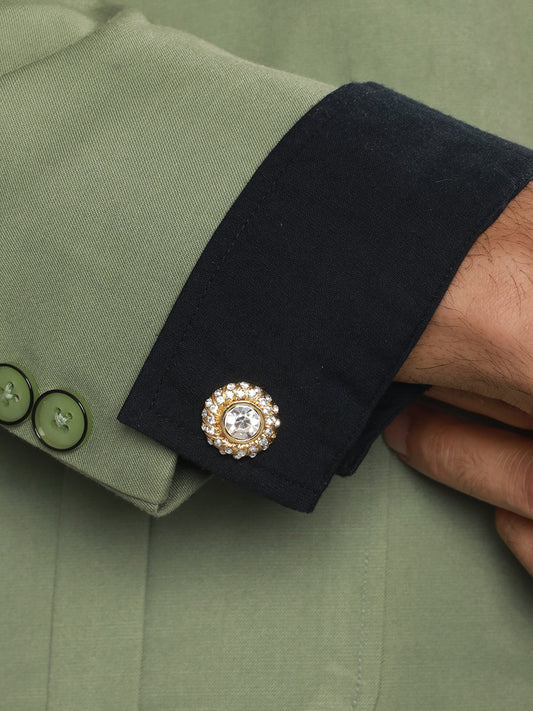 Bold by Priyaasi Round Solitaire Gold-Plated Cufflinks for Men