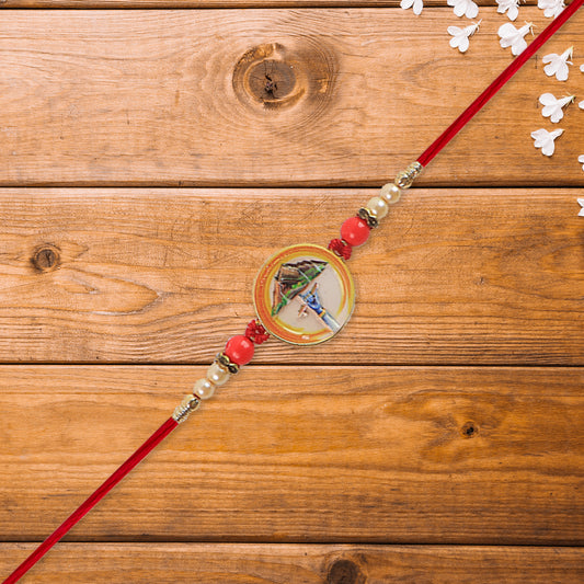 Divine Krishna Govardhan Parvat Rakhi With Pearl Mauli Thread