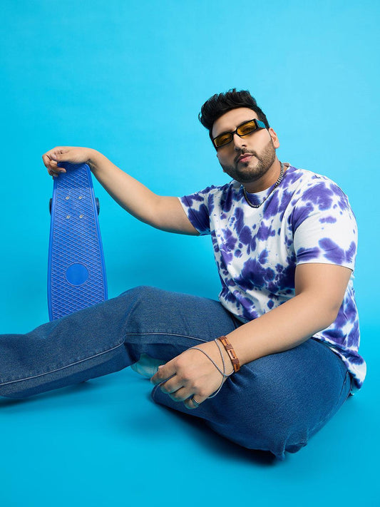 Men Plus Size Doton-Purple Printed Round Neck Tshirt