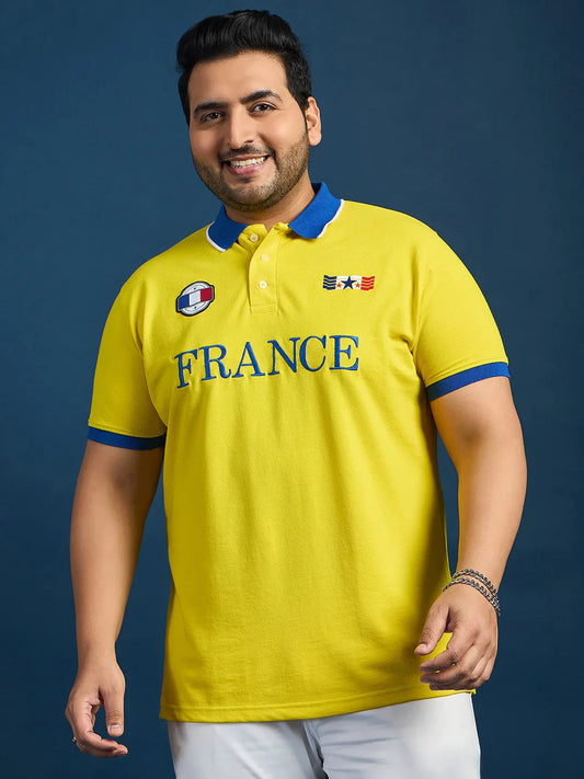 Men Plus Size France-Yellow Printed Polo Tshirt