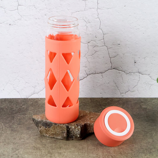 Glass Water Bottle With Protective Sleeve - (1 Pc 480 Ml)