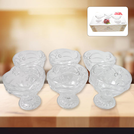 Glass Ice-cream Cup Set Home Kitchen Serving Or Dessert Cup (6 Pcs Set)