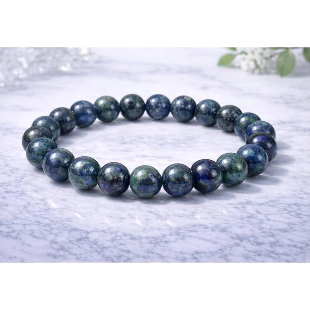 Generic Natural Crystal 8mm Azurite Bracelet (Dark Green)