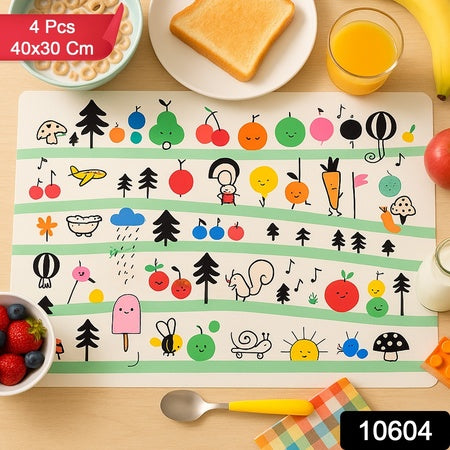 Colorful Cartoon Printed Dining Table Placemats For Kids (4 Pc 40x30 Cm)