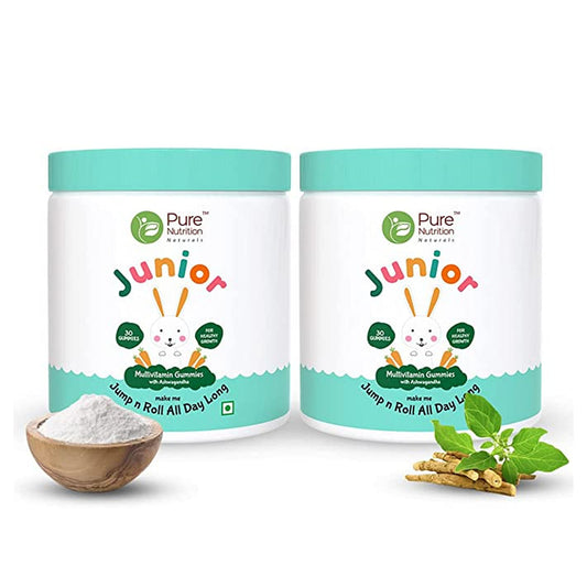 Pure Nutrition Multivitamin Kids Gummies with Ashwagandha, Vitamin B & Lysine to Support Bone Health | Childs Overall Growth & Development of the Body - 30 Veg Gummies (Pack of 2)
