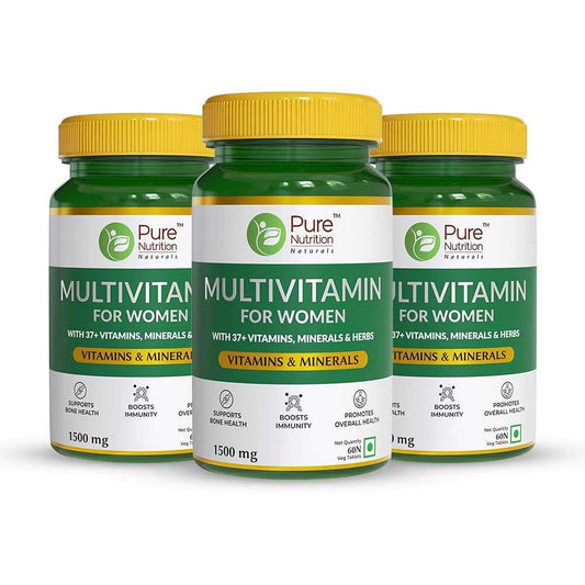 Pure Nutrition Multivitamin for Women with 37+ Vitamins, Minerals & Herbs to Support Bone Health, Boost Immunity & Promote Active Health - 60 Veg Tablets (Pack of 3)