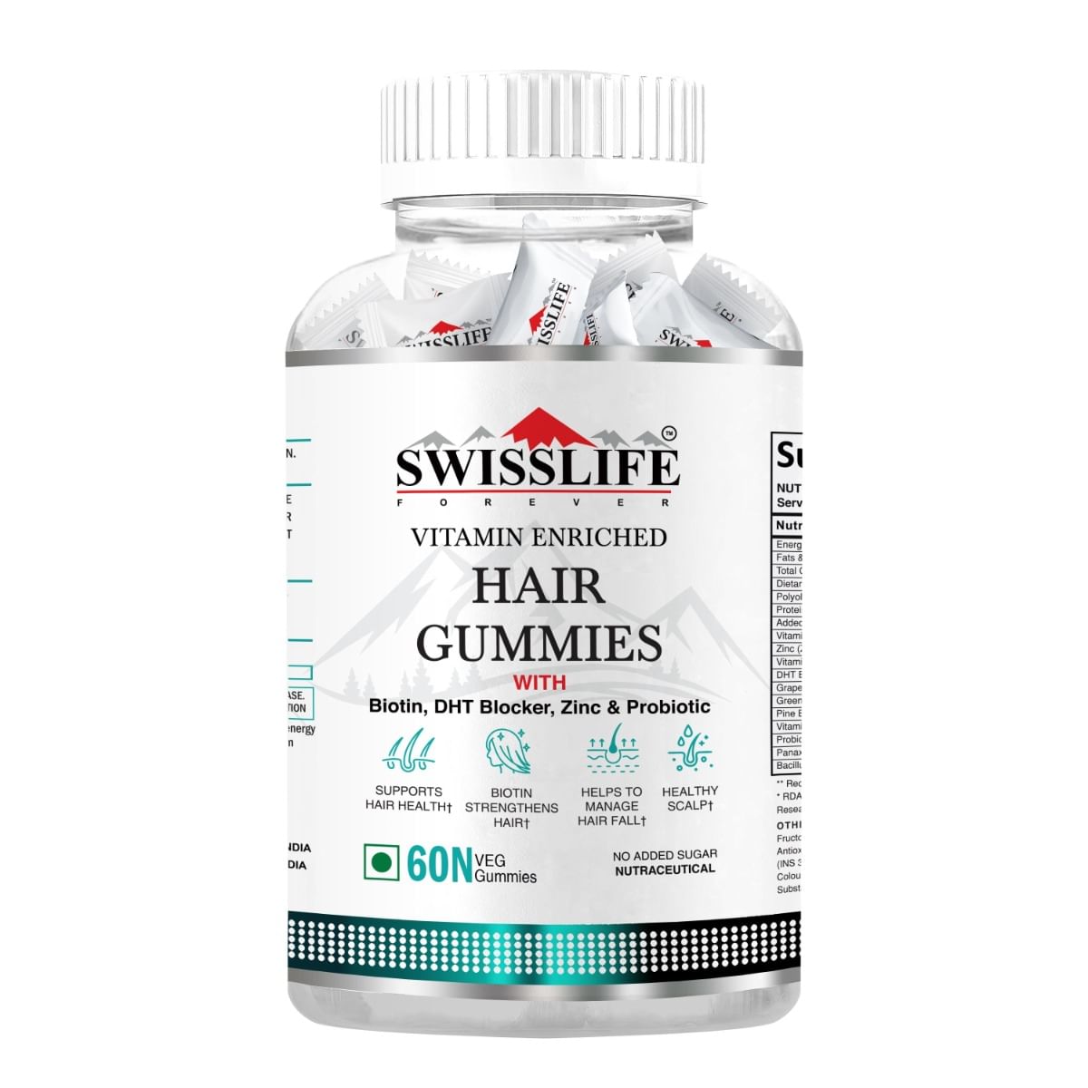 SWISSLIFE FOREVER Hair Gummies | Vitamin enriched Hair Gummies | Gummy with Biotin, DHT Blocker, Zinc & Probiotics Help in Hair Health, Scalp Health, and Helps to manage Hair Fall | For Men & Women