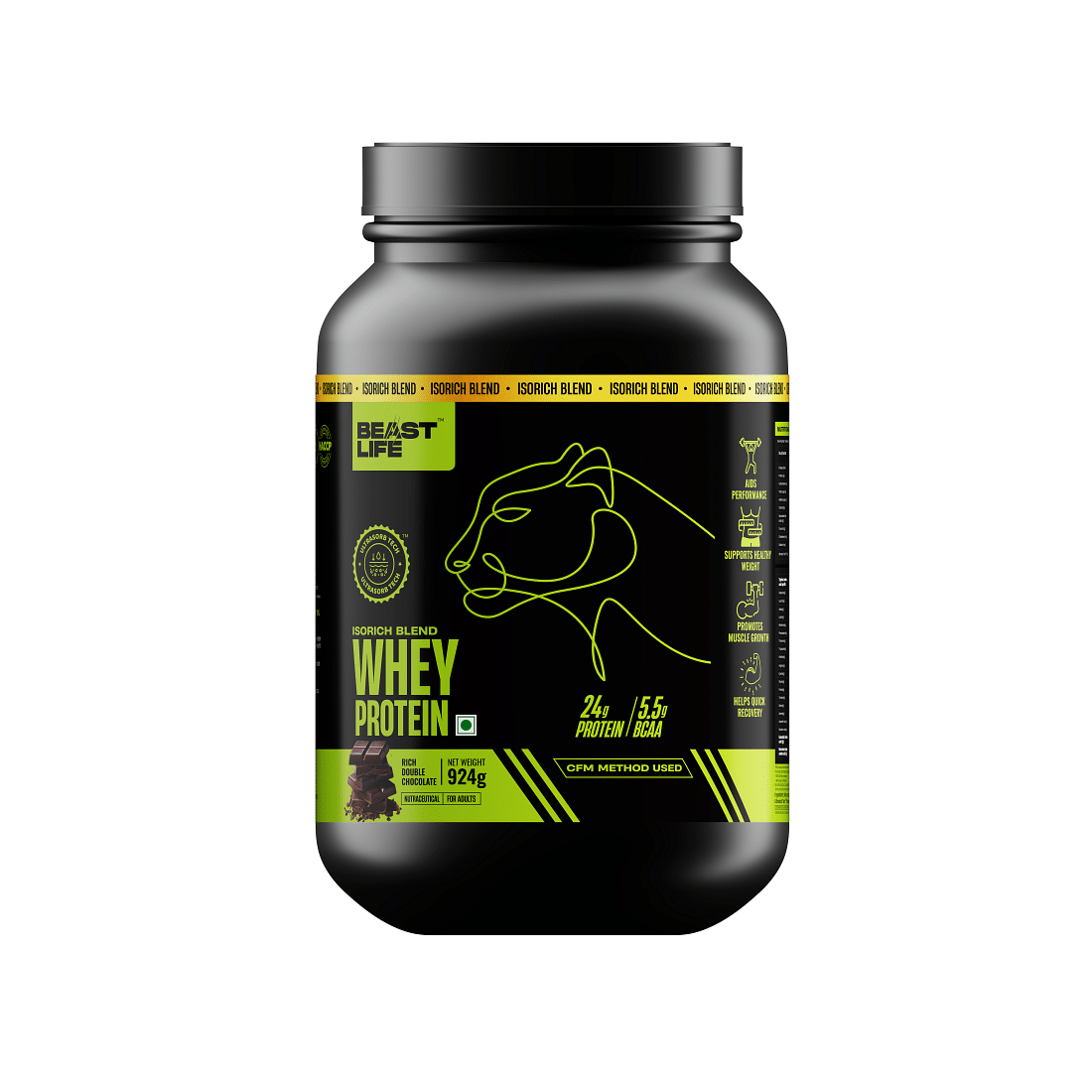 BeastLife Whey Protein Powder With Ultrasorb Tech,Isorich Blend,24G Protein,5.5G Bcaa,Sports Nutrition|High Absorbtion Fuels Muscle|Speed Recovery For Men & Women - (924g, Rich Double Chocolate)