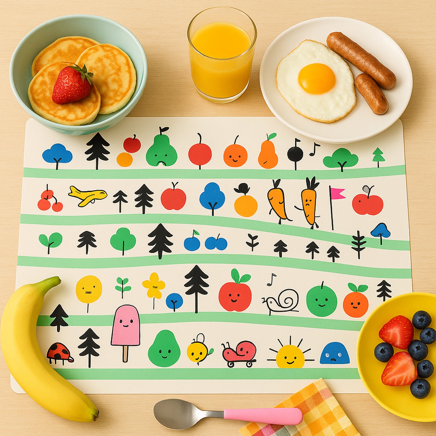 Colorful Cartoon Printed Dining Table Placemats For Kids (4 Pc 40x30 Cm)