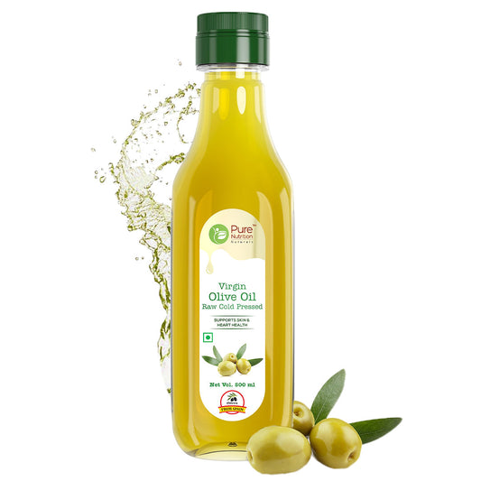Pure Nutrition Raw Cold Pressed Virgin Olive Oil, Moisturizer For Skin & Hair, Ideal For Dressing & Garnishing - 500Ml