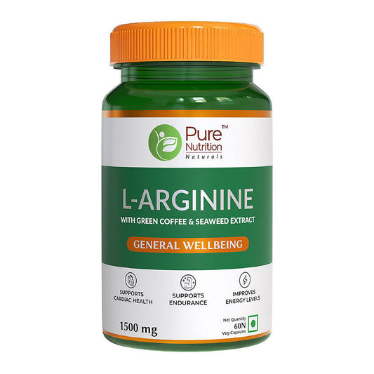 Pure Nutrition L-Arginine 1500 Mg With Green Coffee, Seaweed & Beetroot Extract, L-Citrulline And Nitric Oxide Booster supplement - 60 Veg Capsule
