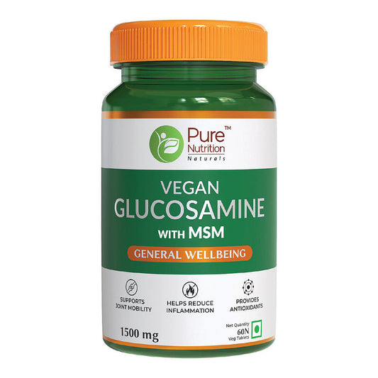 Pure Nutrition Vegan Glucosamine 1500Mg With Msm, Vitamin D3 For Joint Pain, Bones And Muscles Strengths, Antioxidant, Reduce Inflammation - 60 Veg Tablets