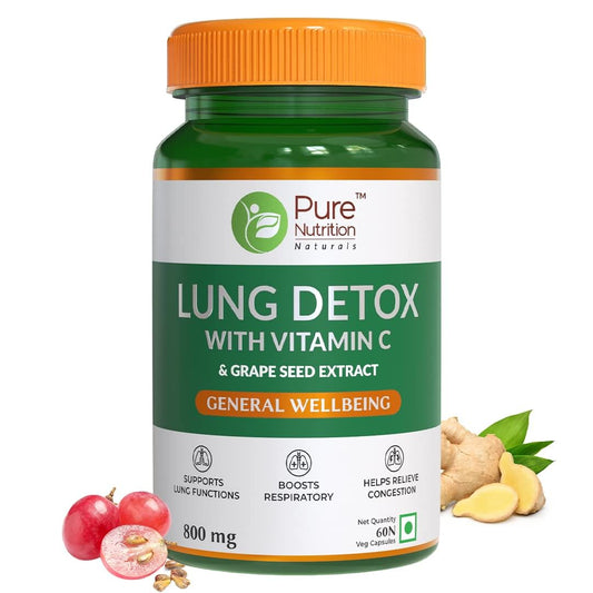 Pure Nutrition Lung Detox Supplement With Natural Herbal Blend Of Vitamin C, Grapeseed & Vasaka Leaves Extract |  Lung Cleanser For Detoxification Of Lung And Immune Defence - 60 Veg Capsules