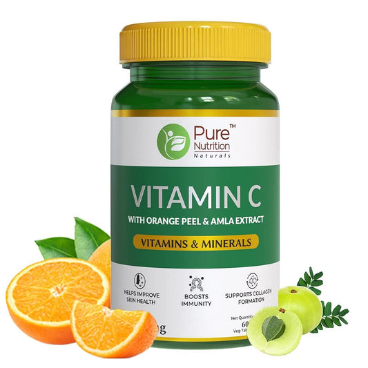 Pure Nutrition Vitamin C With Natural Amla & Orange Peel Extract For Better Immunity And Health 1250 Mg - 60 Veg Tablets