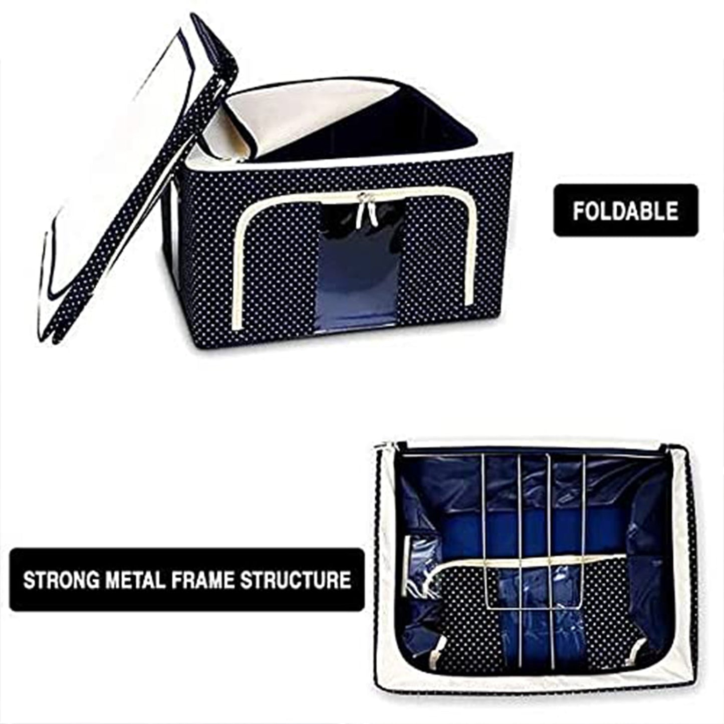 Foldable Steel Frame Clothes Living Storage Organizer Handled Bag 60cm X 43cm X 32cm