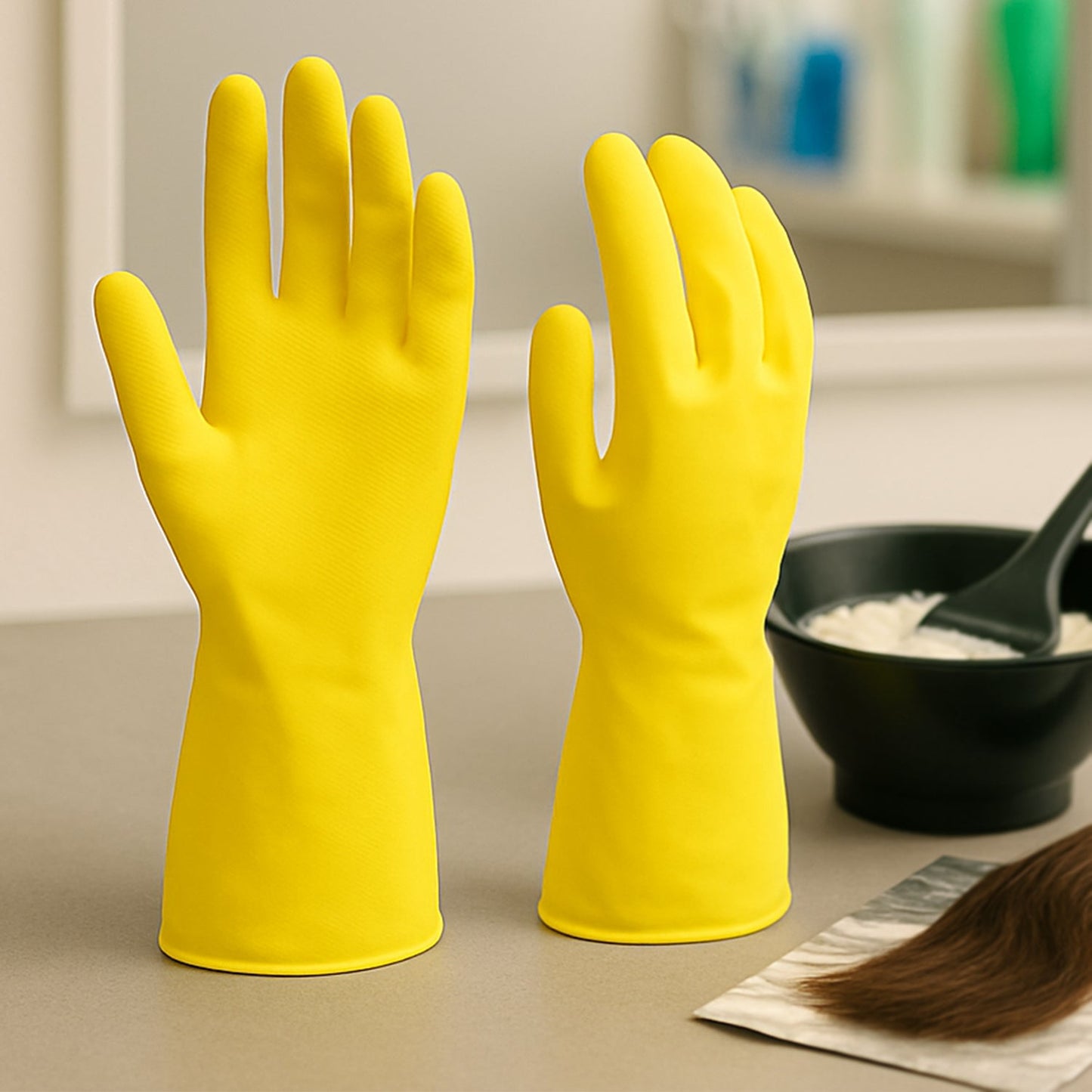 2 pair med yellow gloves For Types Of Purposes Like Washing Utensils, Gardening And Cleaning Toilet Etc.