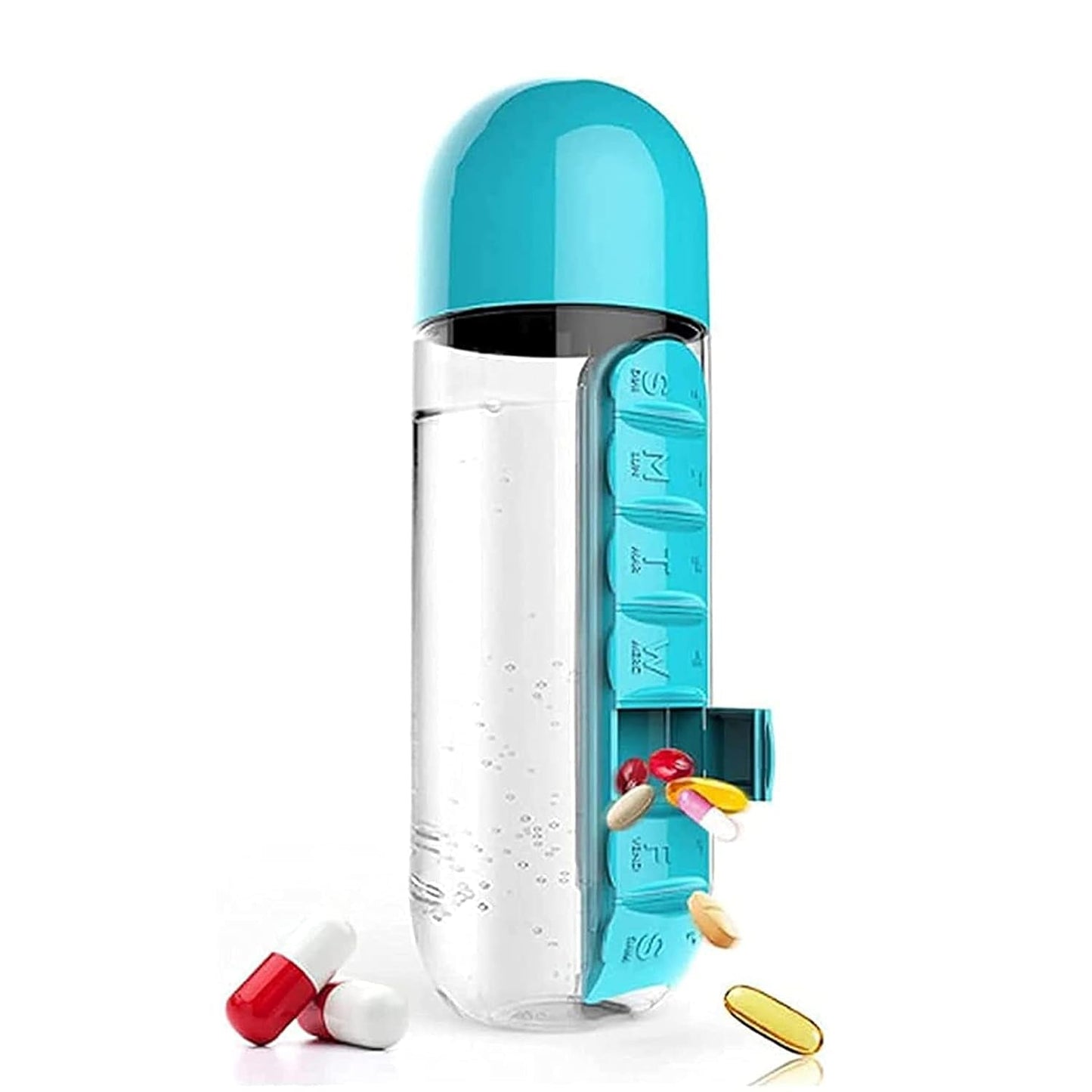 Multi-Use Pill & Water Bottle for Travel (600 Ml, Mix Color)