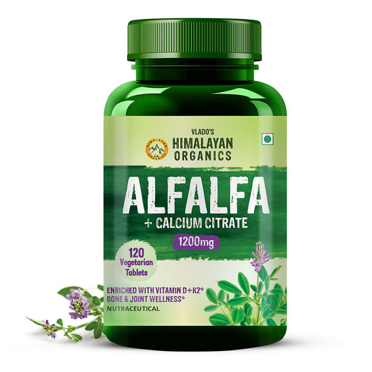 Vlado's Himalayan Organics Alfalfa, Calcium Citrate Malate 1200mg with Vitamin D, K2 (MK7), B12, Zinc & Magnesium - 120 Veg Tablets
