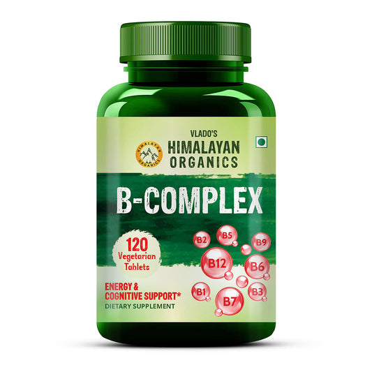 Vlado's Himalayan Organics Vitamin B Complex with 100% RDA B1, B2, B3, B5, B6, B7, B9 & B12 | Hair Growth, Energy & Immunity | Youthful Skin - 120 Veg Tablets