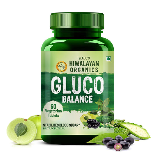 Vlado's Himalayan Organics Plant Based Gluco Balance Insulin Resistance, Diabetes Control | Jamun, Bittermelon, Amla, Gudmar, Chirayta Extracts | 60 Veg Tablets