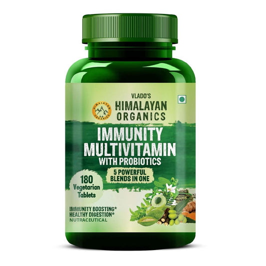 Vlado's Himalayan Organics Immunity Multivitamin with Probiotics (180 Veg Tablets) with Vitamin C, D, K2, Zinc, Ginseng, Giloy, Biotin For Men & Women
