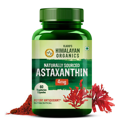 Vlado's Himalayan Organics Naturally Sourced Astaxanthin 4mg | Supports Antioxidant Brain,Eye & Skin Health | Improves Muscle Endurance & Recovery, Builds Immunity - Pack of 60 Veg Capsules
