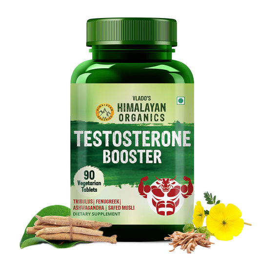 Vlado's Himalayan Organics Testosterone Booster | Supports Muscle & Energy Boost | With Vitamin D3, Magnesium, Zinc, Tribulus, Ashwagandha & Safed Musli | 90 Veg Tabs