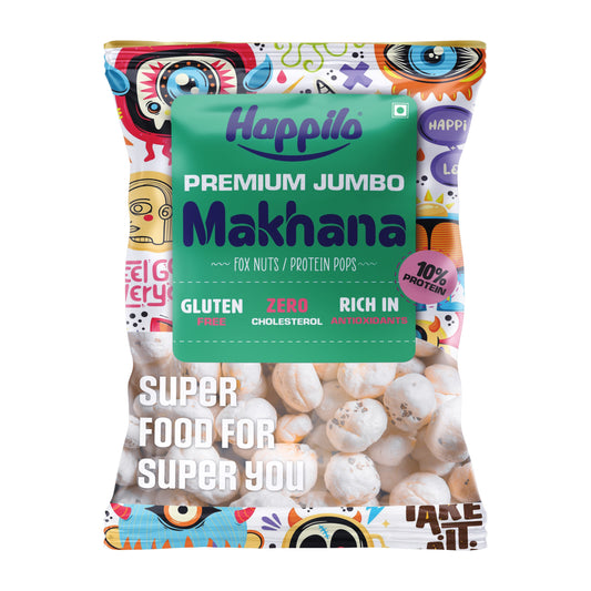 Happilo Premium Jumbo Fox Nuts (Phool Makhana) 200g, Healthy Snack Low Calorie Gluten Free and Vegan
