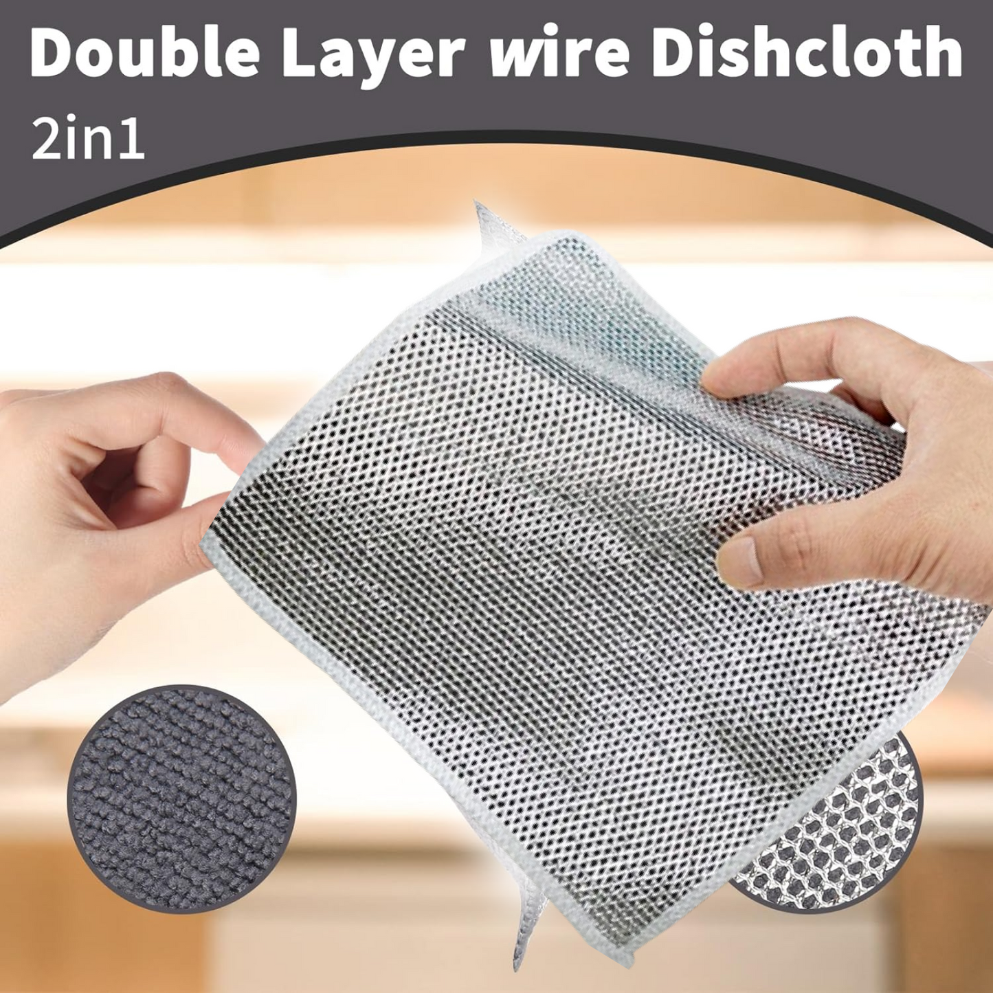 Double-Sided Microfiber Cloth & Stainless Steel Scrubber – Non-Scratch Wire (1 Pc, 20x20 cm)