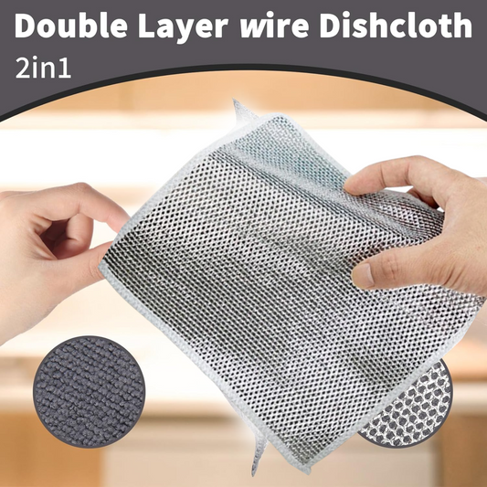 Double-Sided Microfiber Cloth & Stainless Steel Scrubber – Non-Scratch Wire (1 Pc, 20x20 cm)