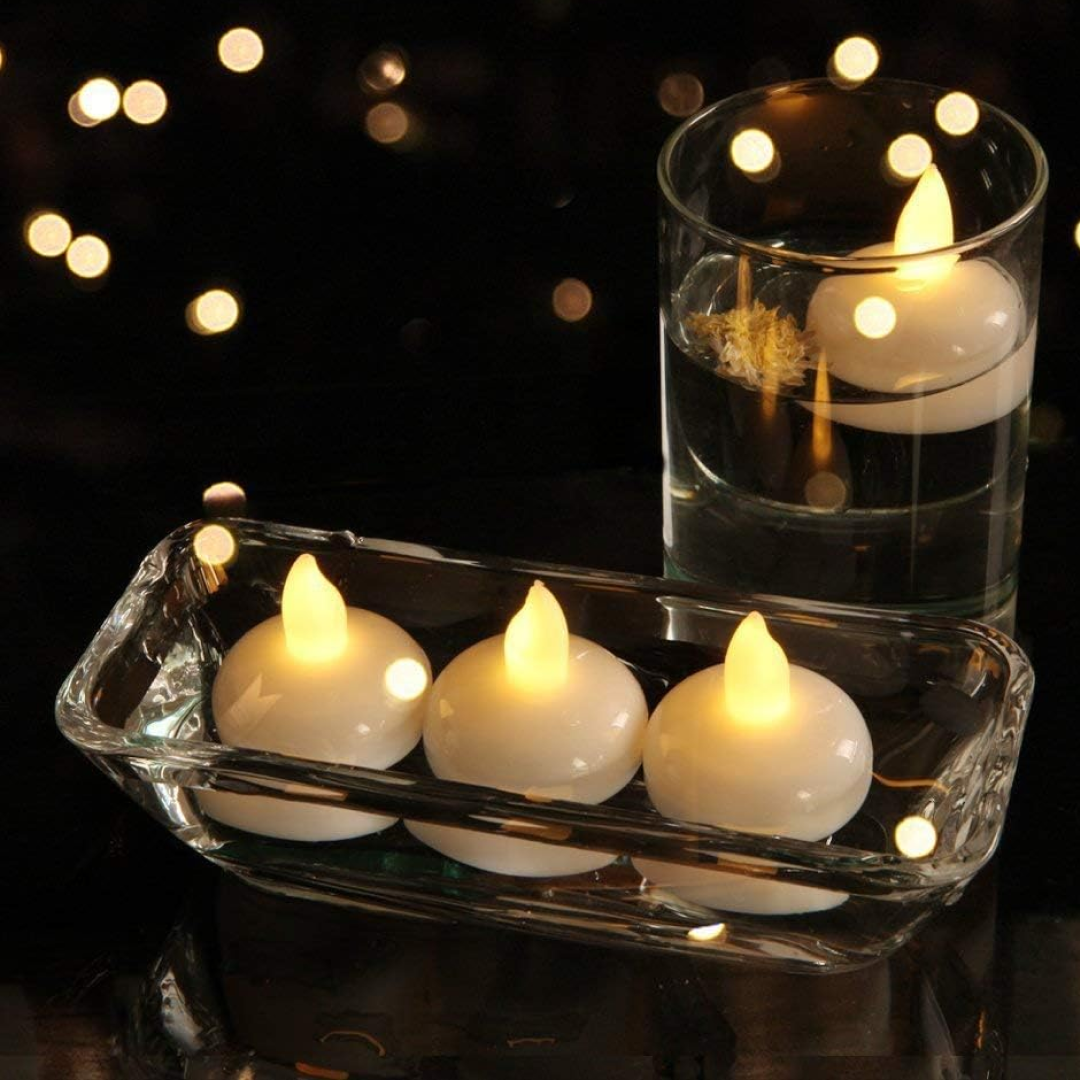 Set of 12 Flameless Floating Candles Battery Operated Tea Lights Tealight Candle - Decorative, Wedding., Diwali( Diya , Divo , Diva , Deepak , Jyoti ,)