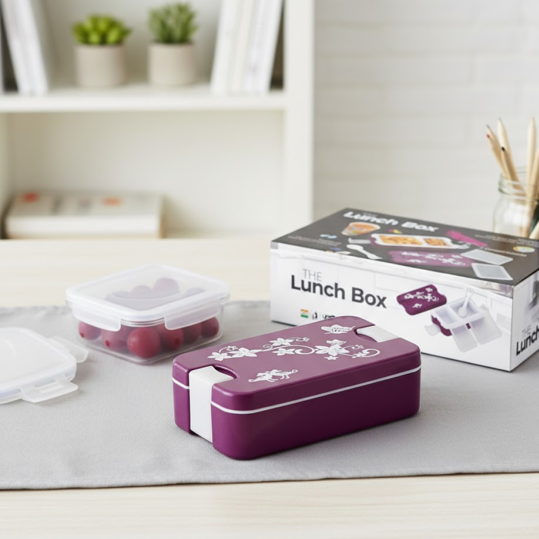 Leak-Proof Airtight Lunch Box with Spoon, 2 Compartments