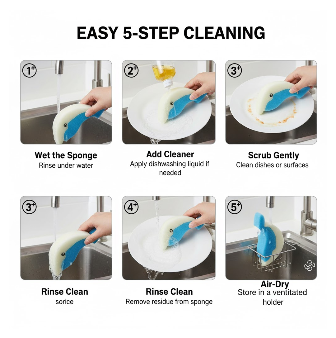 Dolfin Reusable Kitchen Sponge – Superior, Multi-Surface, Low Maintenance (1 Pc)