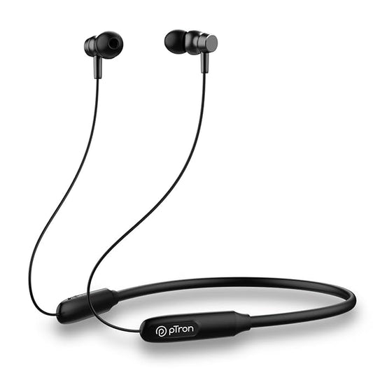 pTron Tangent Flex Bluetooth with Mic, 38Hrs Playtime, 13mm Driver, Dual Device Pairing Wireless Neckband, Type-C Charge, Magnetic Buds & IPX5 Water Resistant (Matt Black)